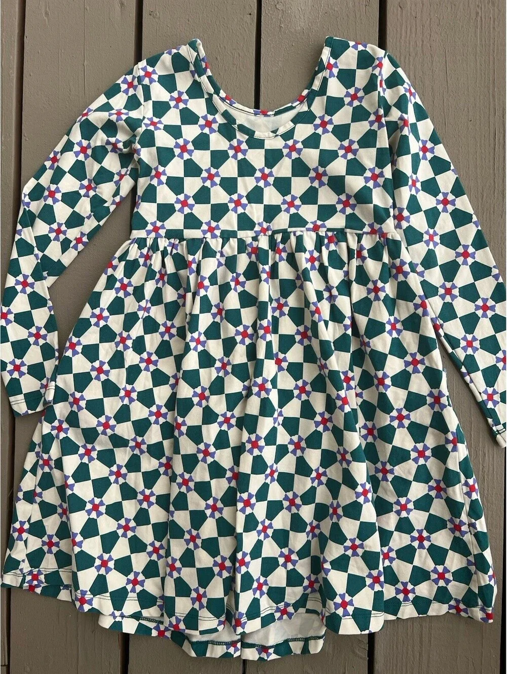 Hanna Andersson Emerald Green Fit and Flare Long Sleeve Dress Size 8